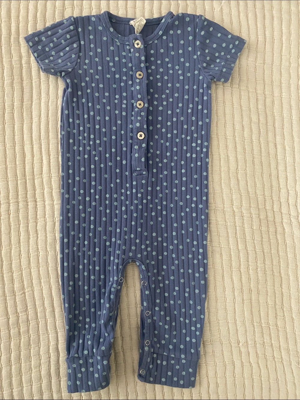kate quinn Blue Polka Dot Ribbed Footed One-Piece